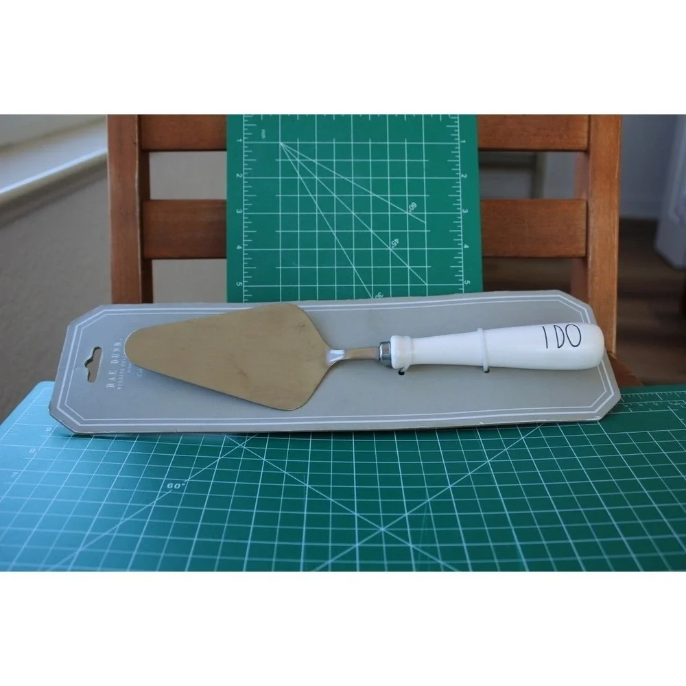 Rae Dunn Wedding I DO Cake Server White Ceramic Handle Stainless Steel